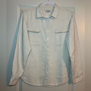 100% Linen Button Down Shirt in Beige Size XXL